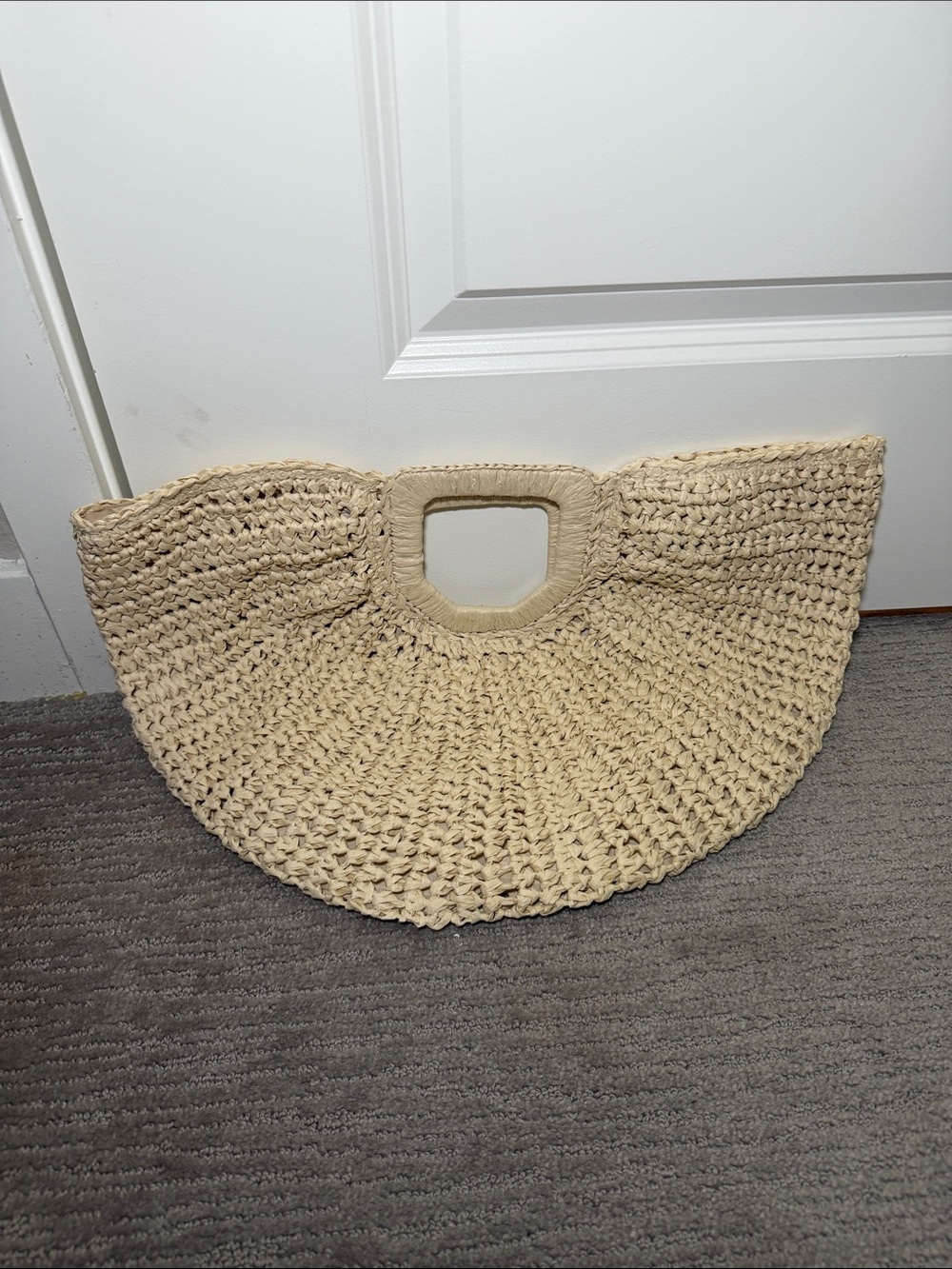 SHEIN Cream Woven Half-Moon Tote with Square Handle